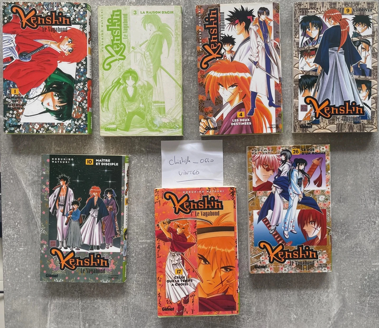 Lot de 7 mangas Kenshin le vagabond tomes 1-3-4-9-10-17-26 en version française.